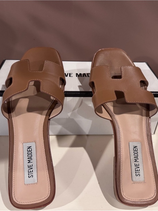 Steve Madden Shoes - Steve Madden Tan Brown Leather Slide Sandals